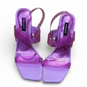 Nine West Tenía lavender Translucent Jelly Block Heels Barbiecore Sandals Sz 7.5